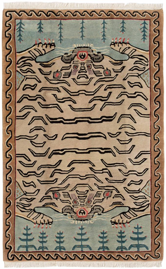 Tiger-Teppich Tibet, um 1980. Das Mittelfeld besteht (1 of 8)