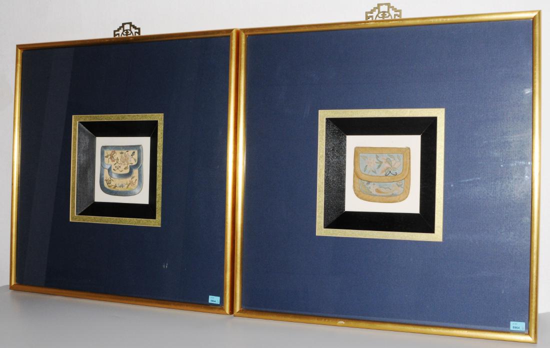 Lot: 2 Seidentäschchen in Rahmen China, Qing-Dynastie. (1 of 1)