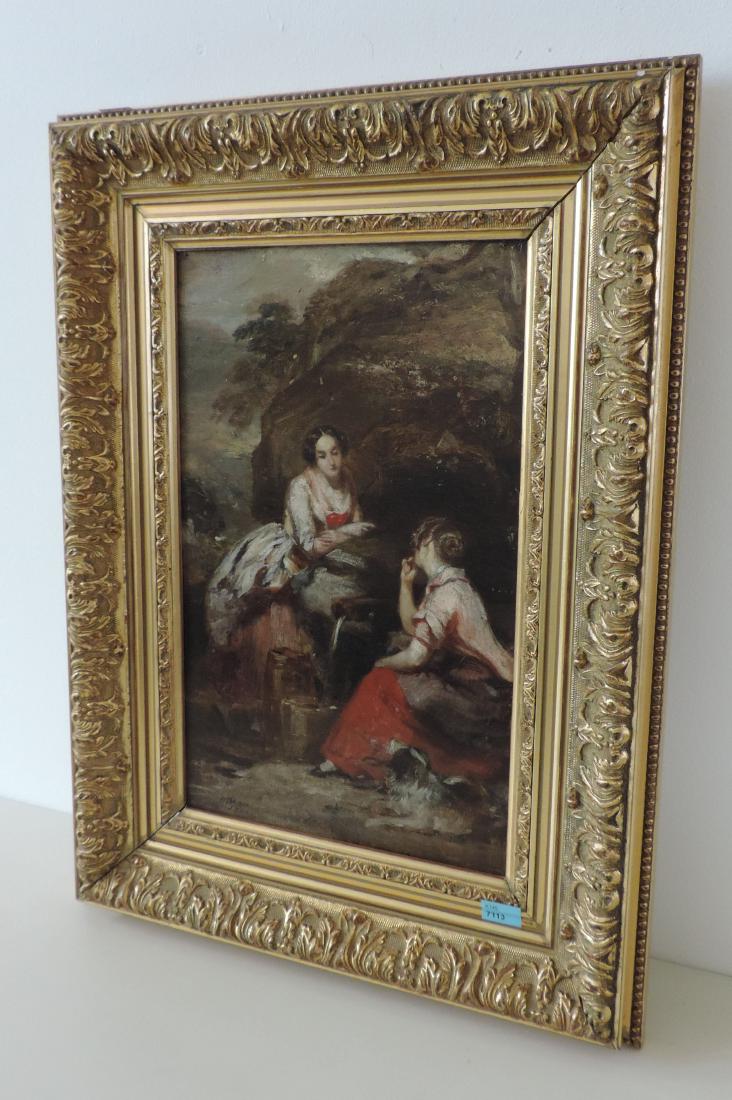 Baron, Henri Charles Antoine (Besançon 1816–1885 Genf): Baron, Henri Charles Antoine (Besançon 1816–1885 Genf) zugeschrieben Zwei Frauen im Gespräch bei einer Quelle. 1864. Ölstudie auf Karton. Unten links bezeichnet H.BARON und datiert. 39x25 cm.