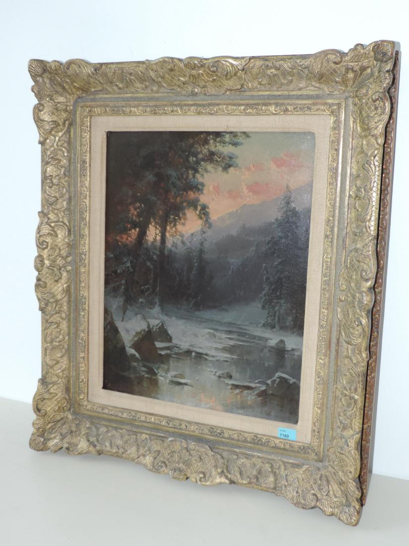 Steinach, Anton Viktor (Breslau 1819–1891 Utwyl): Steinach, Anton Viktor (Breslau 1819–1891 Utwyl) Winterlandschaft mit gefrorenem See. Öl auf Holz. Unten links signiert. 39,5x31 cm.