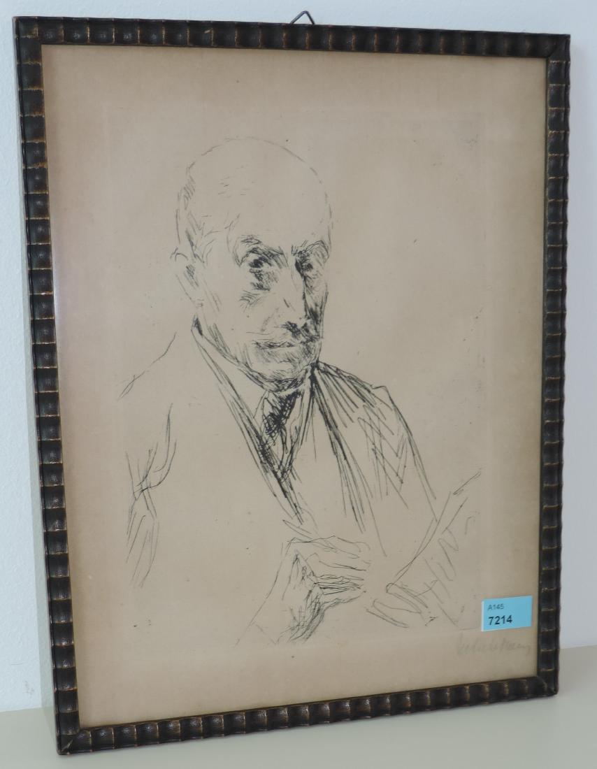 Liebermann, Max (Berlin 1847–1935 Berlin): Liebermann, Max (Berlin 1847–1935 Berlin) "Selbstbildnis des Zeichnenden". 1922. Kaltnadelradierung. Plattengrösse 23,5x17,7 cm. Gerahmt.