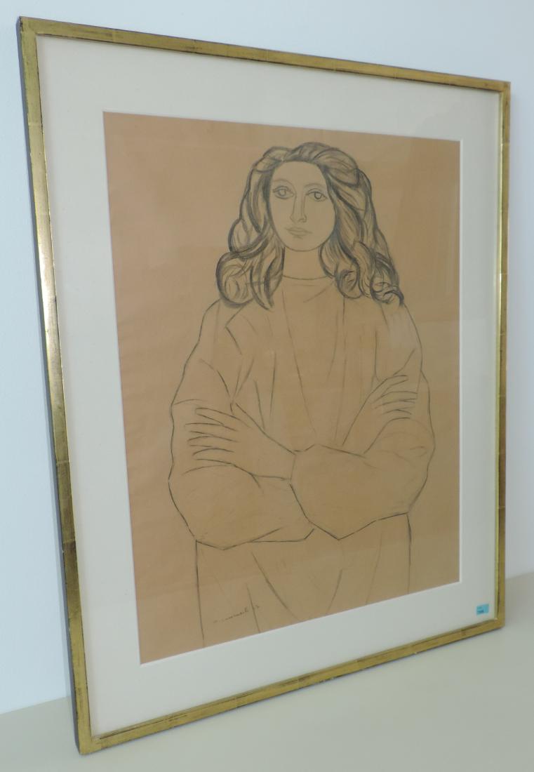 Comensoli, Mario (Lugano 1922–1993 Zürich): Comensoli, Mario (Lugano 1922–1993 Zürich) Frauenportrait. 1947. Kohle auf Papier. Unten links signiert und datiert. Lichtmass 62x47,5 cm. Gerahmt.