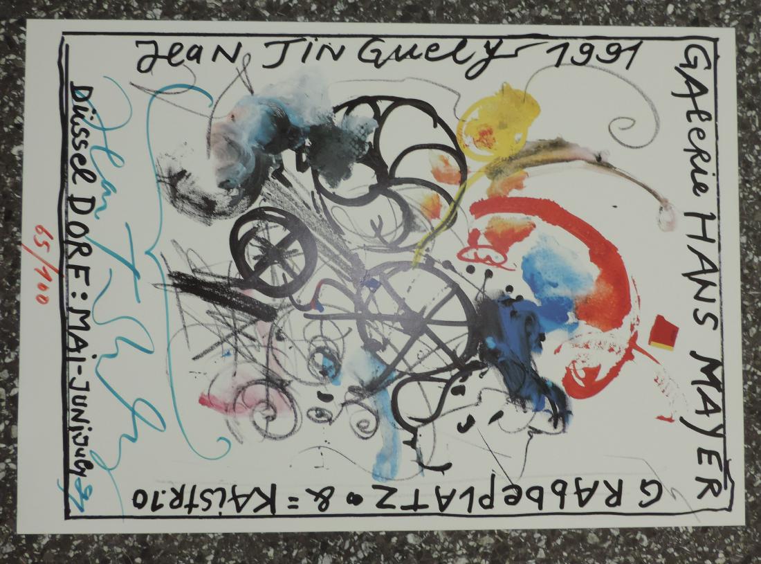 Tinguely, Jean (Fribourg 1925–1992 Fribourg) Galerie: Tinguely, Jean (Fribourg 1925–1992 Fribourg) Galerie Hans Mayer. 1991. Farbserigraphie. 65/100. Unten signiert. Blattgrösse 84,3x59,3 cm.