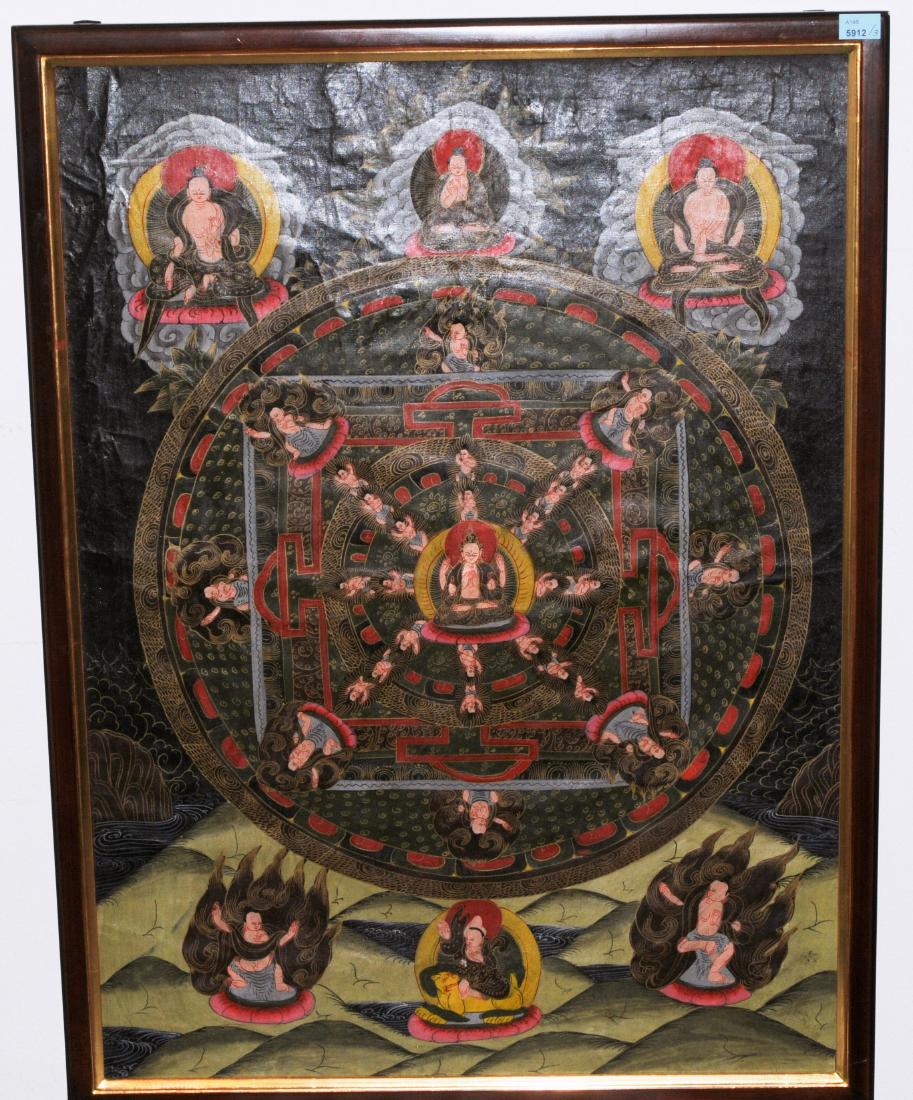 Lot: 2 Mandala und 1 Thangka Nepal, 20.Jh. Farbe auf (1 of 3)