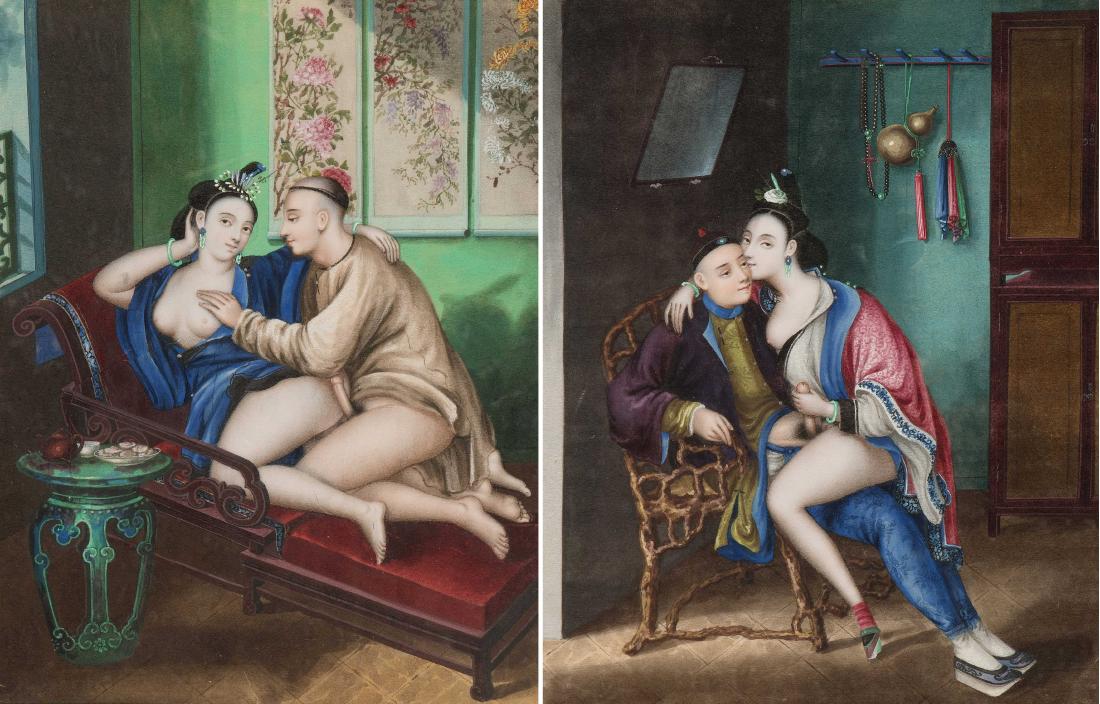 1 Paar erotische Malereien China, 20.Jh. Gouache auf (1 of 5)