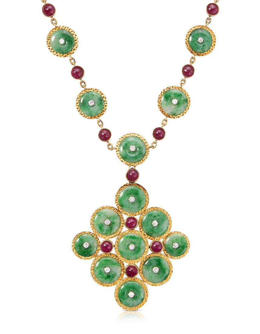 Jadeit-Rubin-Brillant-Collier 1970er Jahre. 750 Gelb- (1 of 1)