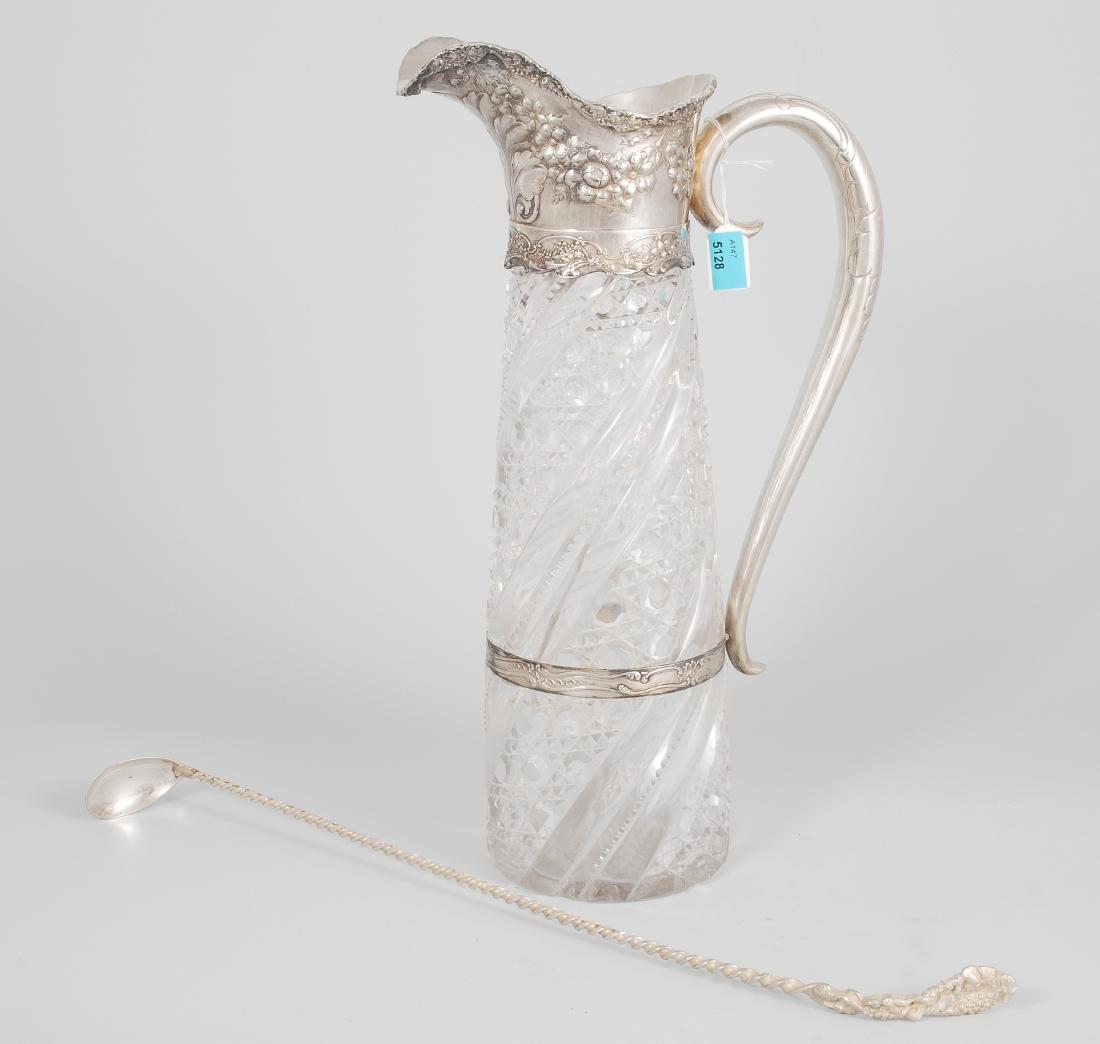 Grosse Henkelkanne USA, Ende 19.Jh. Glas/Silber. (1 of 1)