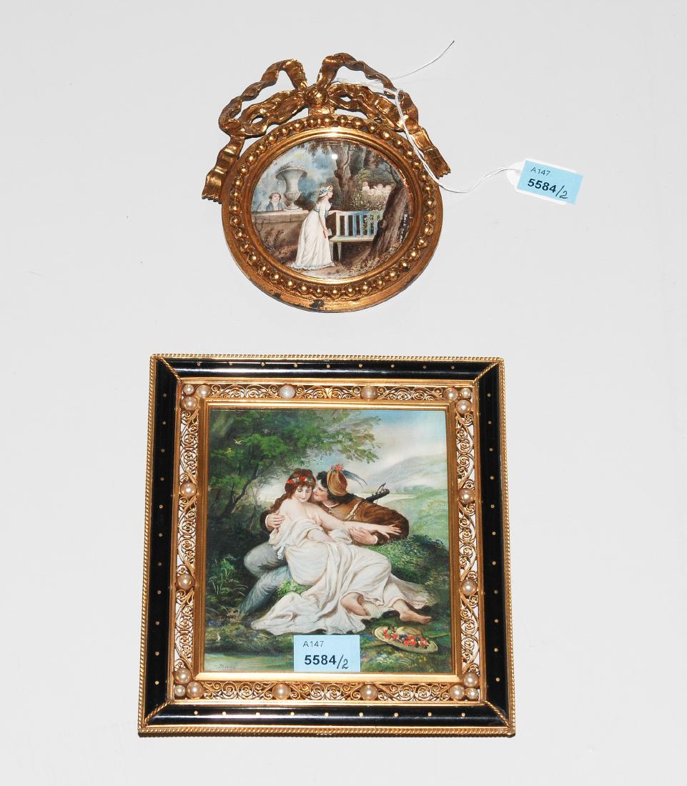 Lot: 2 Miniaturmalereien 19./20.Jh. Polychrome Malerei (1 of 1)