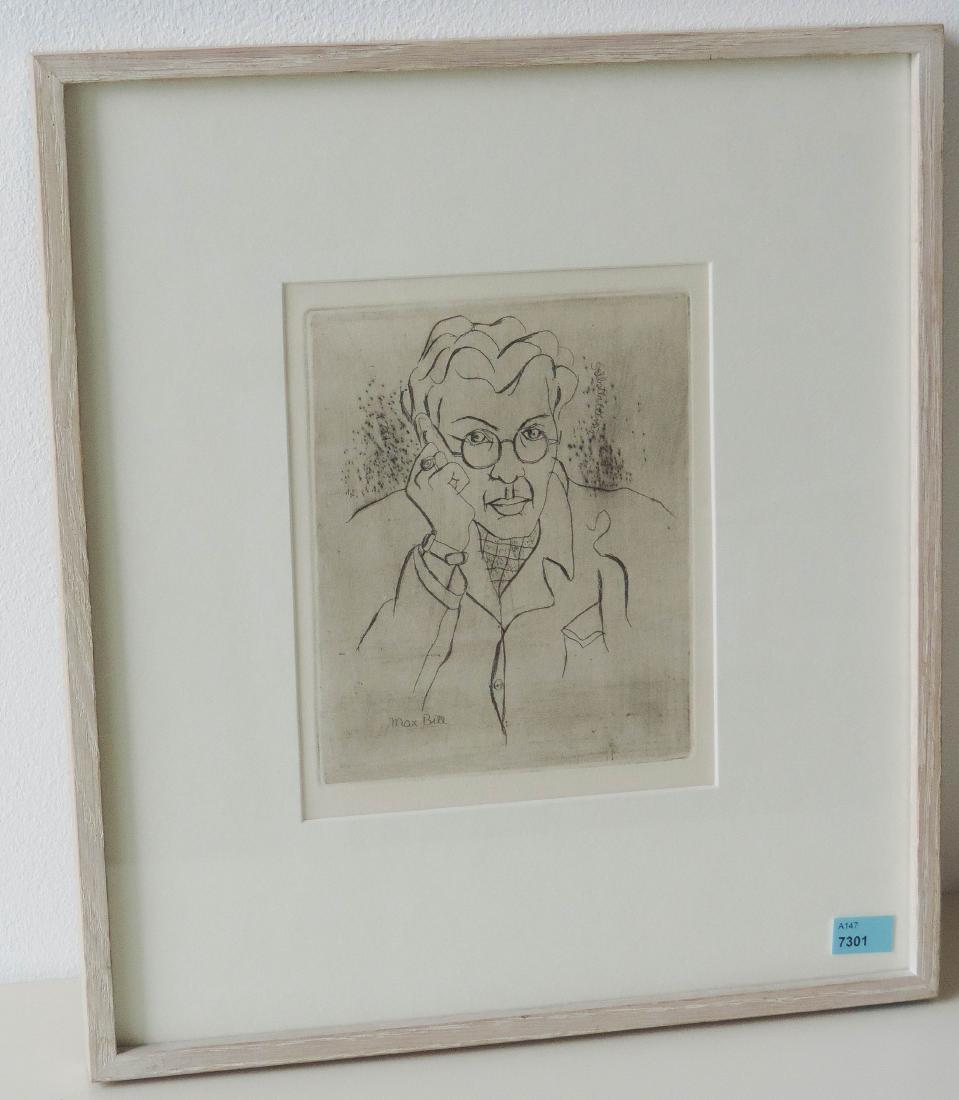 Bill, Max (Winterthur 1908–1994 Berlin) Selbstbildnis.: Bill, Max (Winterthur 1908–1994 Berlin) Selbstbildnis. Radierung. Unten links im Druck signiert. Lichtmass 19,5x15,5 cm. Gerahmt.
