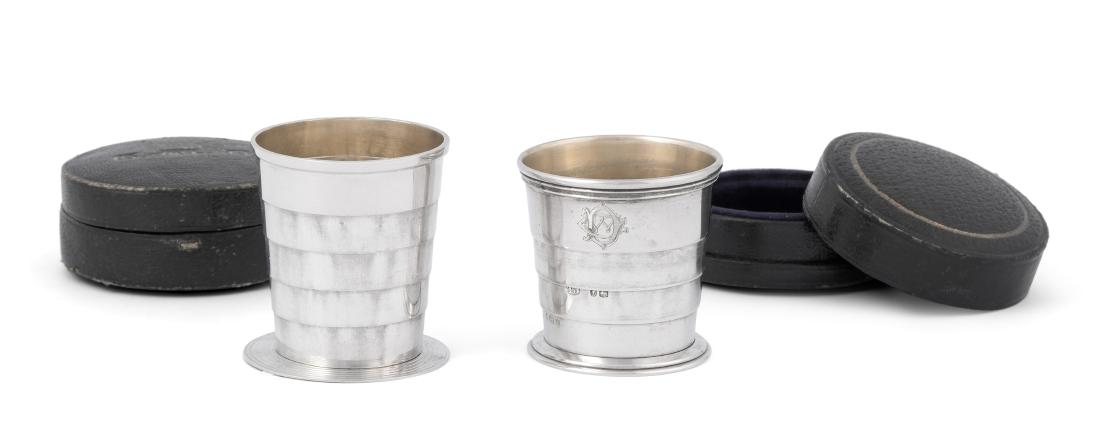 Lot: 2 Faltbecher London/Birmingham 1877/ 1902. Silber, (1 of 1)