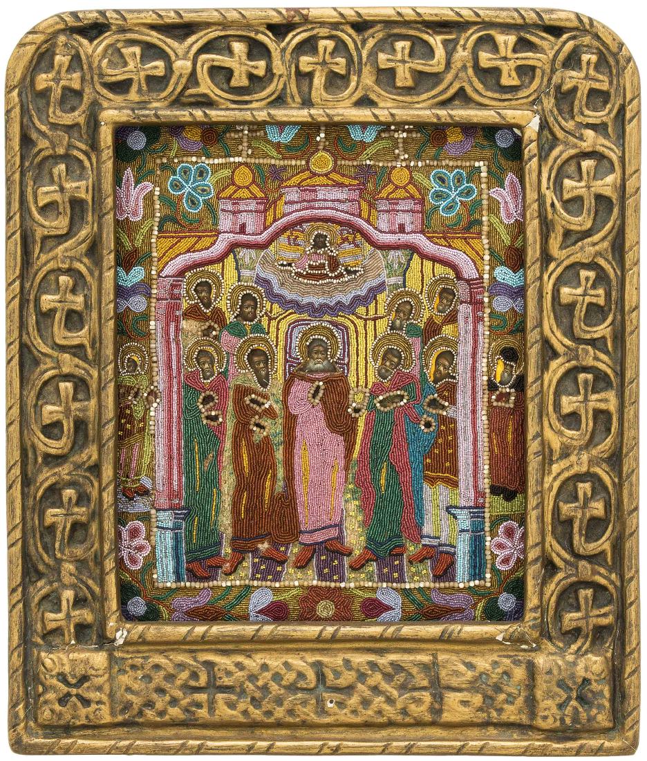 Heiligenikone mit Glasperlenoklad und Rahmen Russisch, (1 of 5)