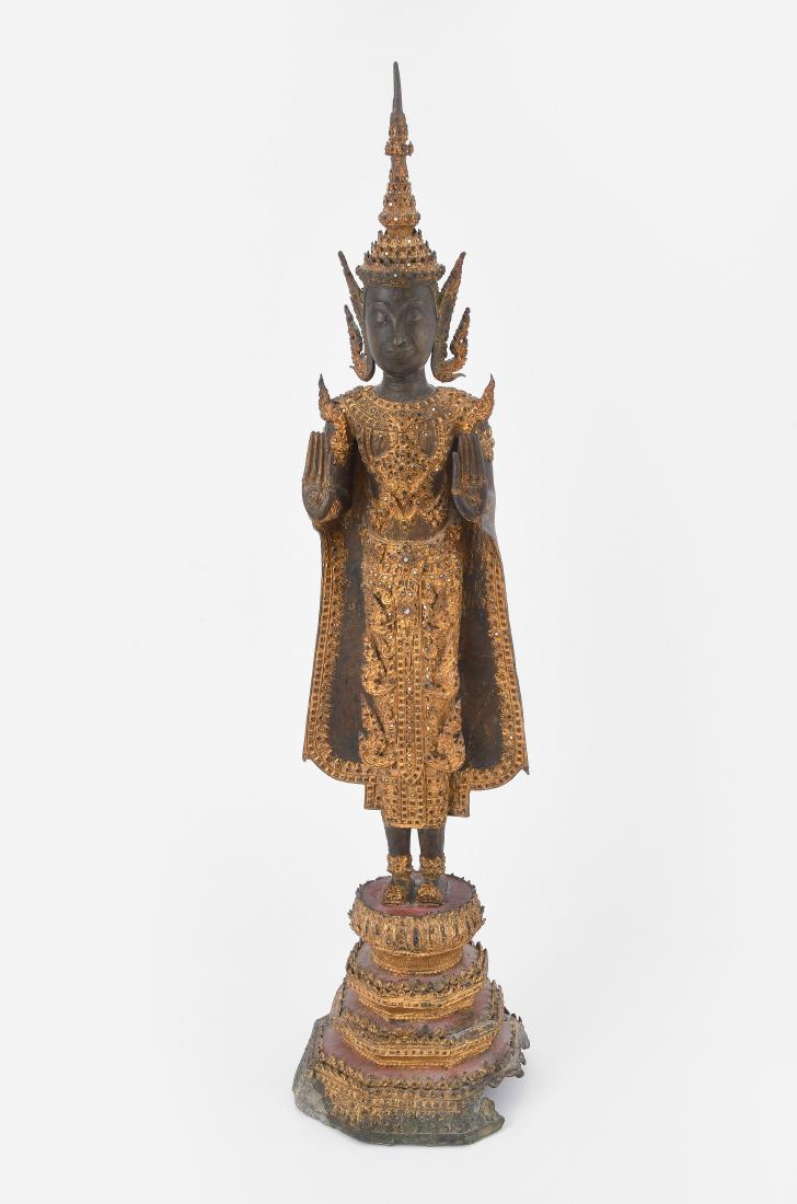 Stehender Buddha Thailand/Burma. 19./20.Jh. Bronze mit (1 of 1)