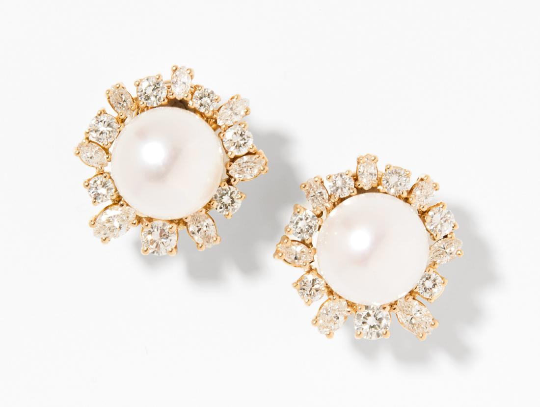 Kulturperlen-Diamant-Ohrclips 750 Gelbgold. 1 P. sehr (1 of 1)