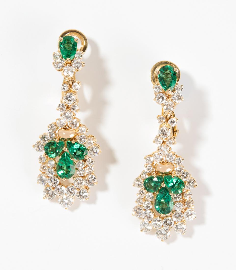 Smaragd-Brillant-Ohrclips Bucherer. 750 Gelbgold. (1 of 1)