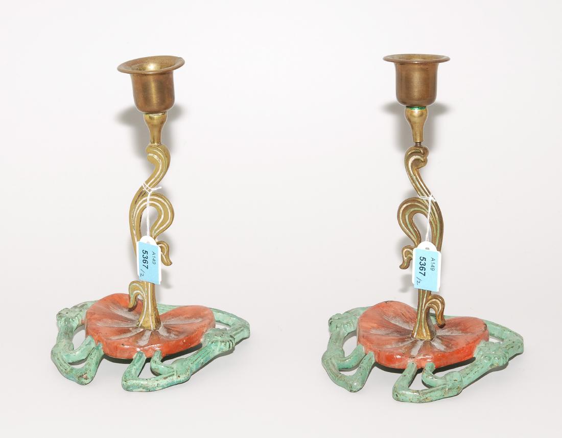 1 Paar Kerzenstöcke Jugendstil. Blüte mit Ranken als (1 of 1)