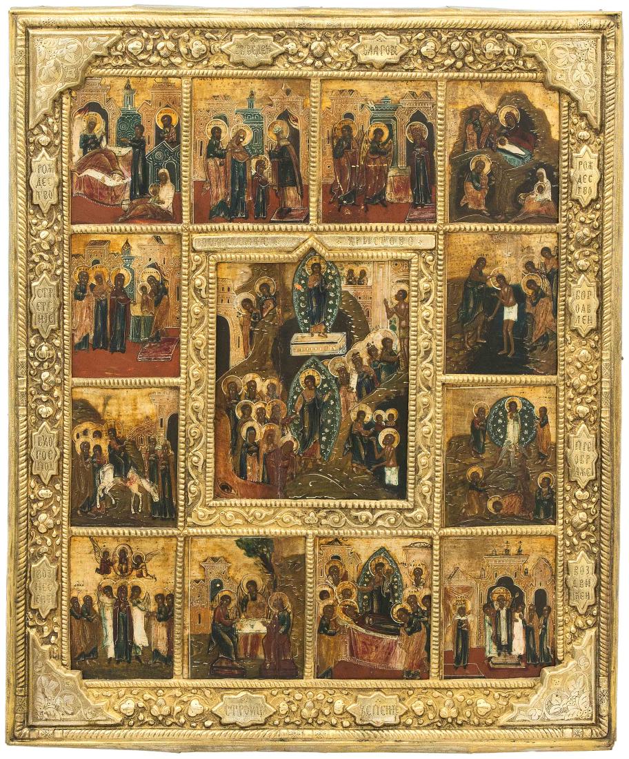 Grosse Festtagsikone mit Basma Russisch, um 1800. (1) (1 of 1)