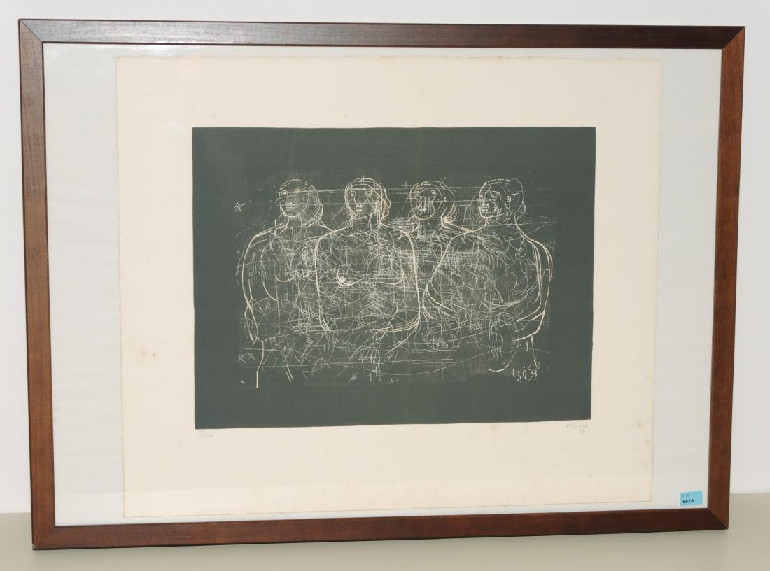 Moore, Henry (Castleford, Yorkshire 1898–1986 London): Moore, Henry (Castleford, Yorkshire 1898–1986 London) "Four Grey Women". 1973. Lithographie. 33/50. Unten rechts signiert und datiert. Blattgrösse 47x56 cm. Gerahmt.