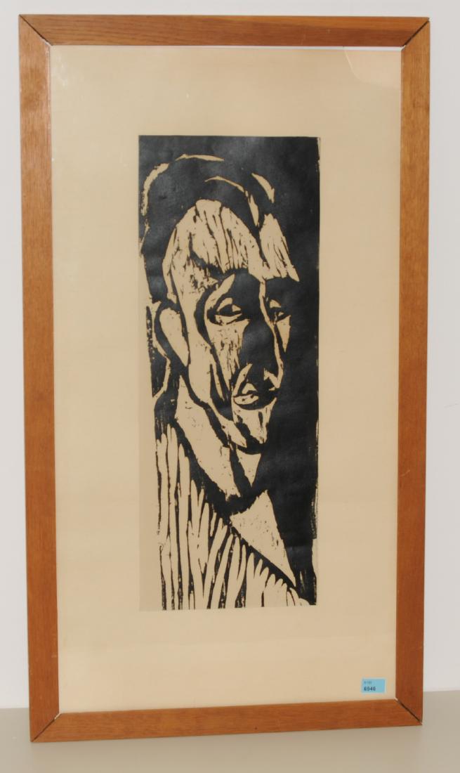 Scherer, Hermann (Rümmingen 1893–1927 Basel): Scherer, Hermann (Rümmingen 1893–1927 Basel) Männerportrait. Holzschnitt. Lichtmass 46,5x18 cm. Gerahmt.