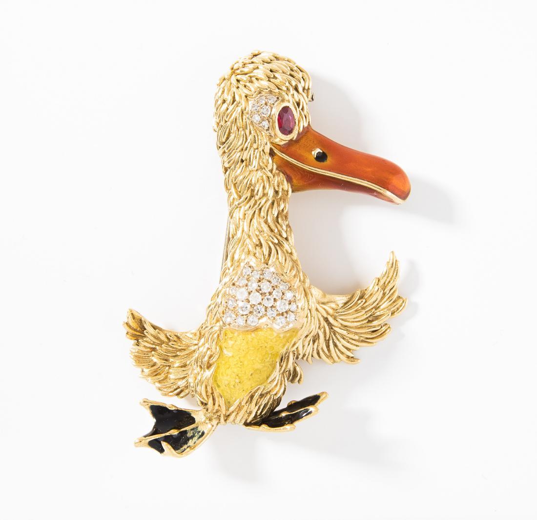 Meister Email-Rubin-Diamant-Brosche Zürich, 1960er (1 of 1)