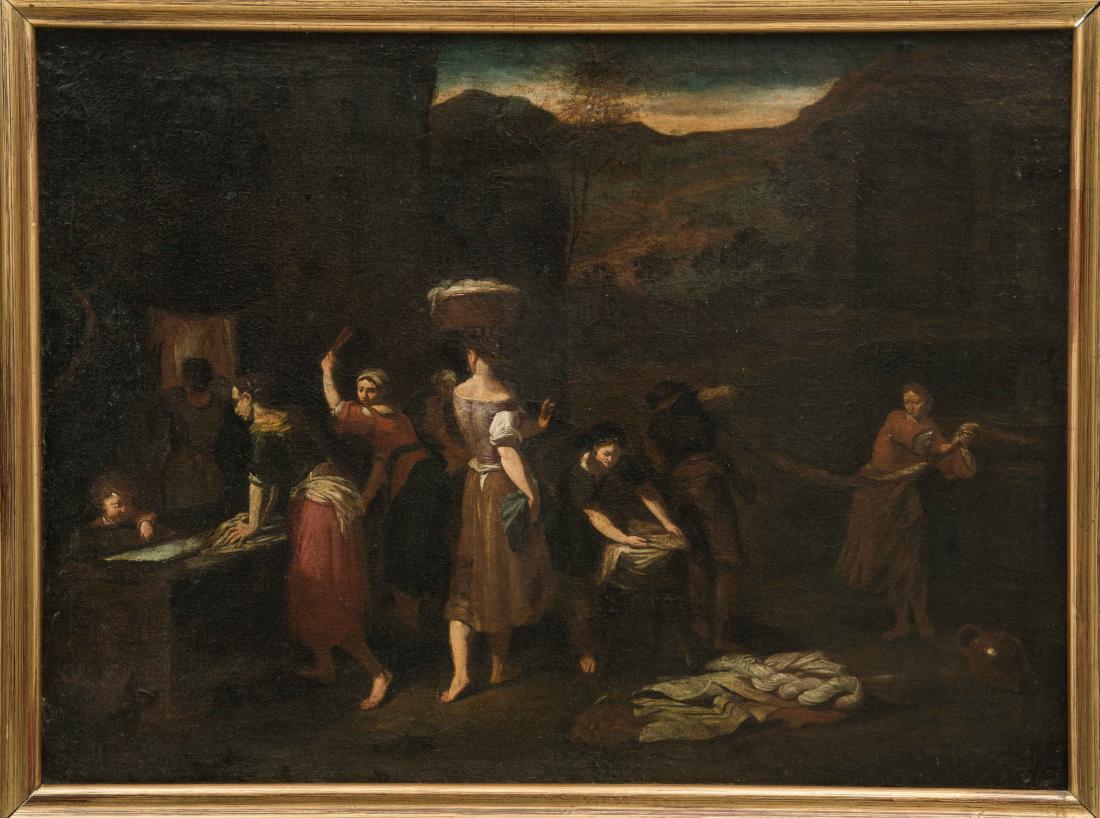 Rosa, Salvator (Arenella b. Neapel 1615–1673 Rom): Rosa, Salvator (Arenella b. Neapel 1615–1673 Rom) Nachfolger Wäscherinnen. Öl auf Leinwand. 50x67 cm.