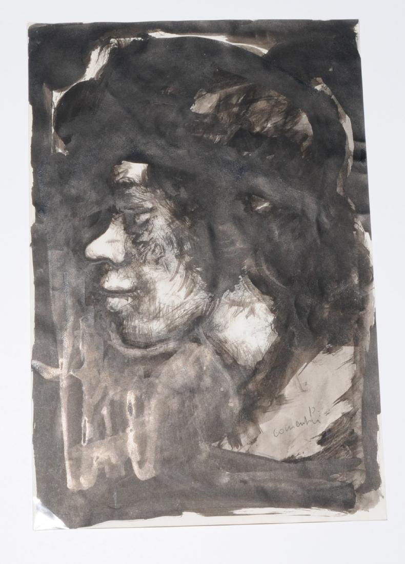 Comensoli, Mario: (Lugano 1922–1993 Zürich) Portrait im Profil. Tusche auf Papier. Unten rechts signiert. Blattgrösse 29,8x19,9 cm.