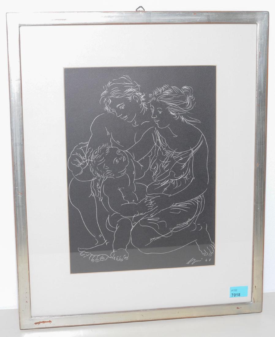 Erni, Hans: (Luzern 1909–2015 Luzern) Junge Familie. 1968. Lithographie. Unten rechts im Druck signiert und datiert. Lichtmass 26x19 cm. Gerahmt.