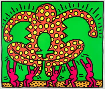 Haring, Keith: (Kutztown 1958–1990 New York) "Fertility #5". 1983. Farbserigraphie. 37/100. Unten rechts in Bleistift signiert und datiert. Blattgrösse 105x127 cm in Plexiglaskasten. -Dieses Werk wurde nicht ausg