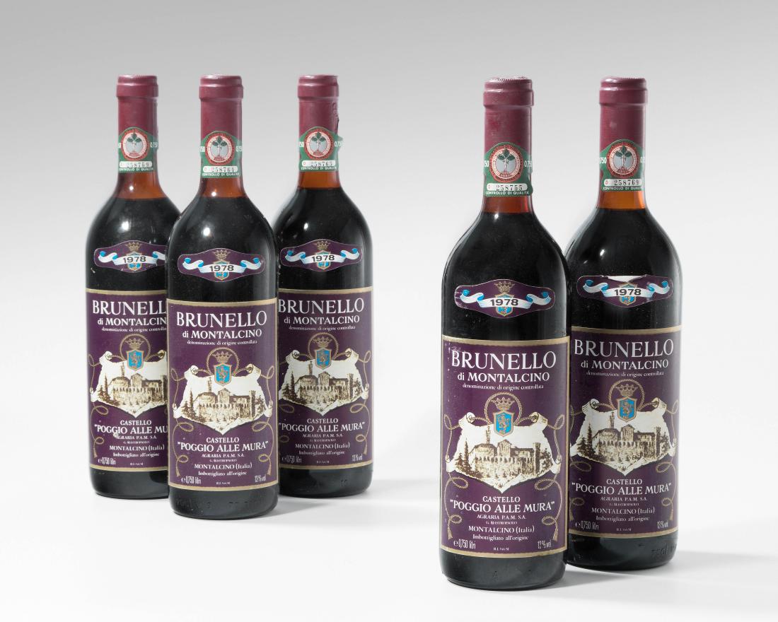 Brunello di Montalcino: 1978. Poggio alle Mura. 5 Flaschen.