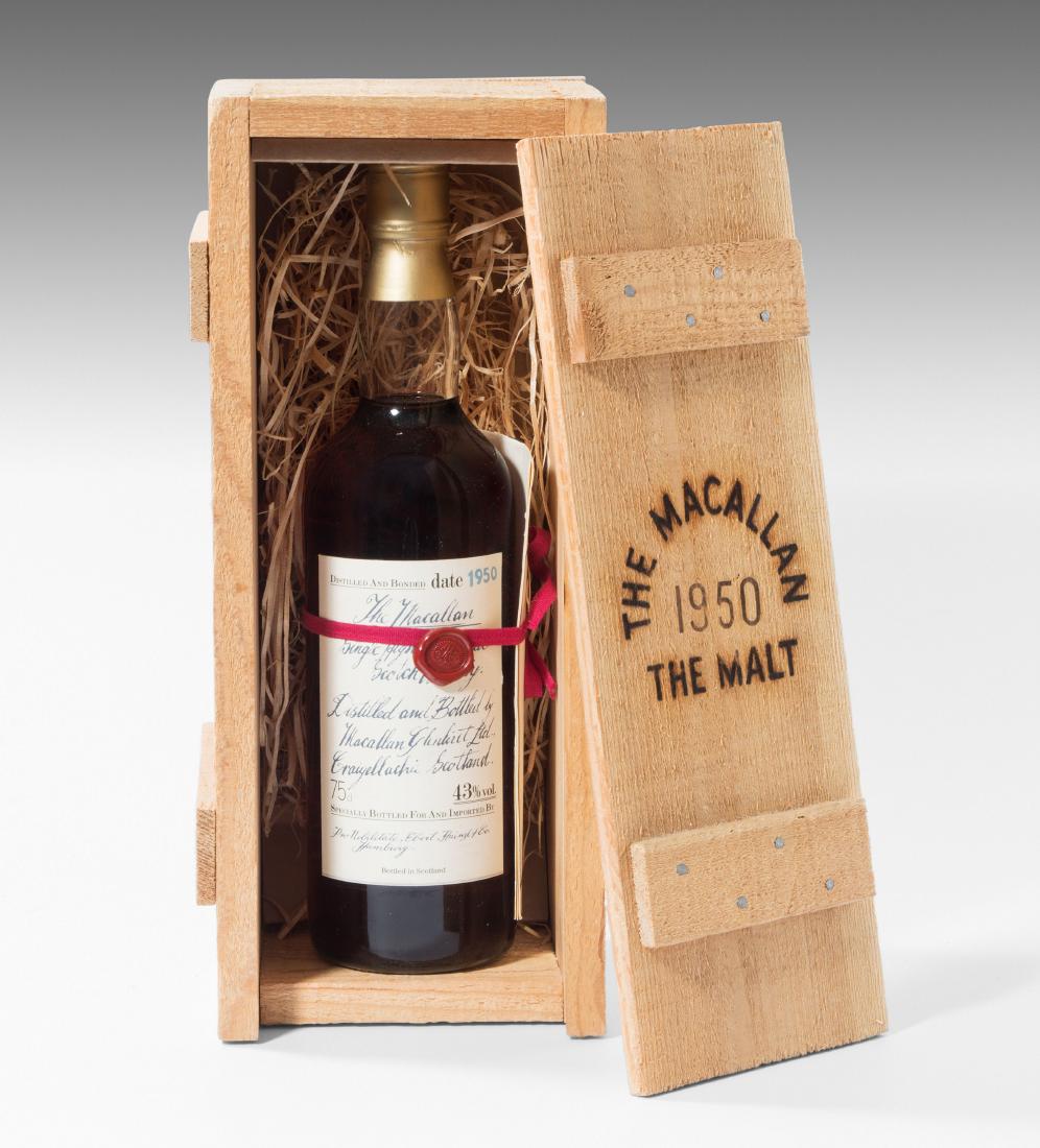 The Macallan: Single Highland Malt Scotch Whisky. Distilled and Bonded 1950. Original Holzkiste. 1 Flasche.