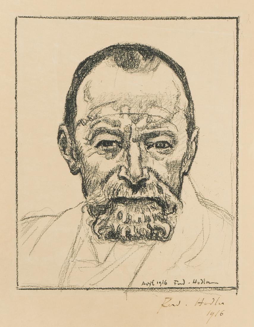 Hodler, Ferdinand: (Bern 1853–1918 Genf) Selbstbildnis. 1916. Lithographie. 13/36. Unten rechts im Druck datiert: "Avril 1916" und signiert. Unten rechts in Tusche signiert und datiert. Unten rechts in der Ecke gestem