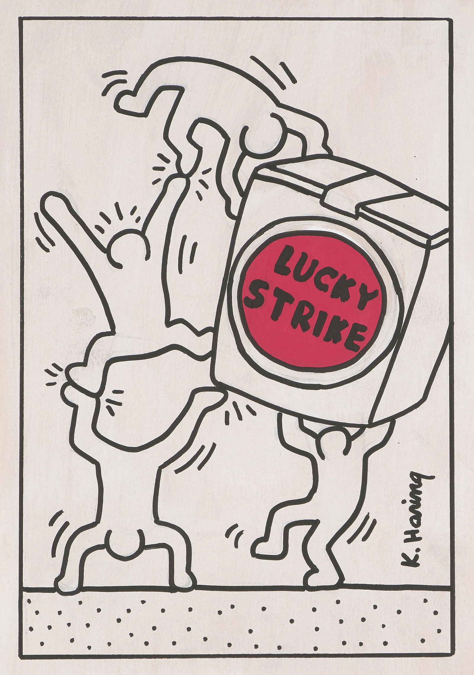 Haring, Keith: (Kutztown 1958–1990 New York)zugeschrieben"Lucky Strike". Gouache auf Papier. Unten rechts signiert. Verso mit Stempel: "Art Gallery New York 530 West 25th Street New York, NY 10001" und "Authorized