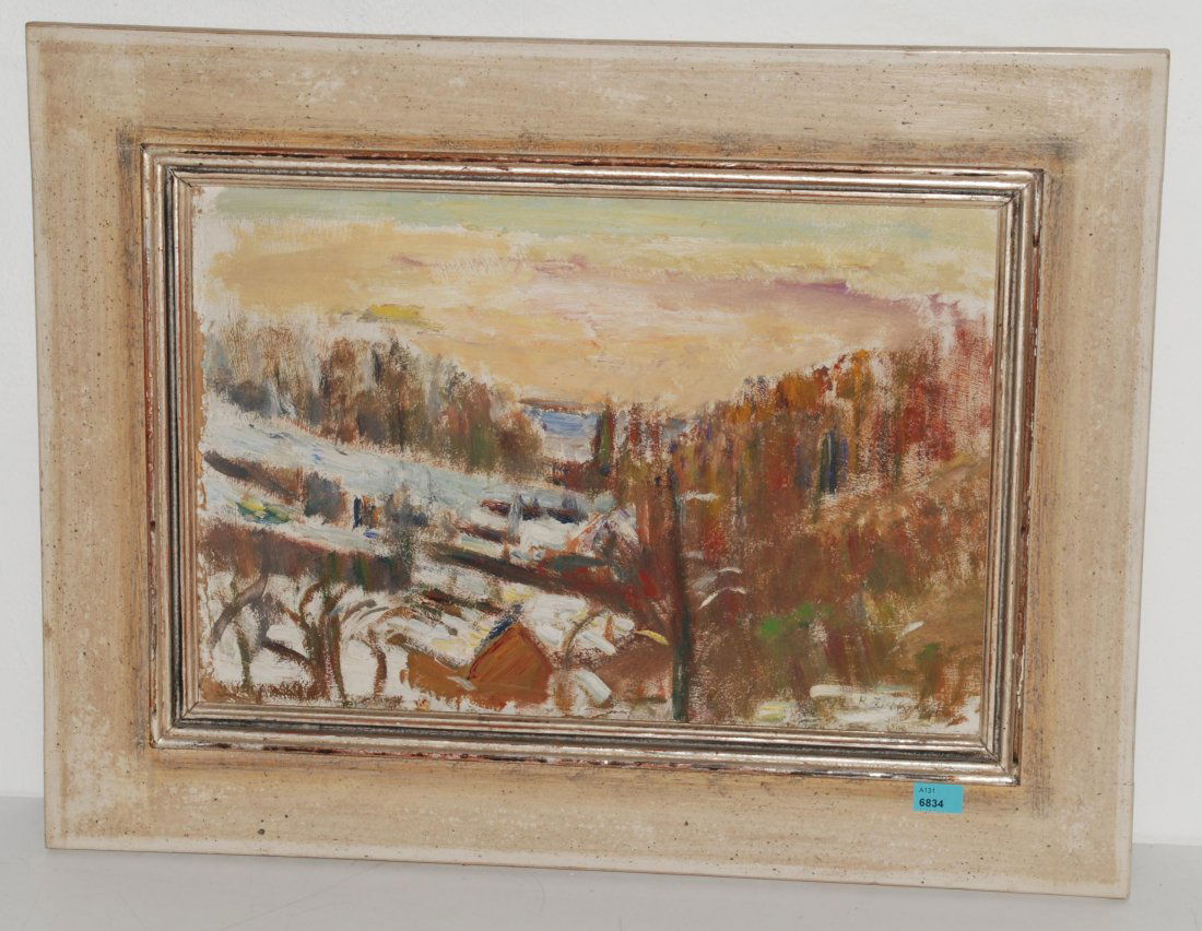 Liebknecht, Robert (Berlin 1903â€“1994 Paris): Liebknecht, Robert (Berlin 1903â€“1994 Paris) Herbstlandschaft. Ã–l auf Karton. Unten rechts signiert. 27,2x41 cm.