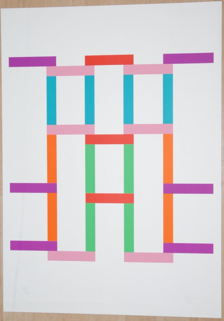 Bill, Max (Winterthur 1908â€“1994 Berlin) Ohne Titel.: Bill, Max (Winterthur 1908â€“1994 Berlin) Ohne Titel. 1983. Farblithographie. 42/60. Unten rechts signiert und datiert. BlattgrÃ¶sse 70x50 cm.