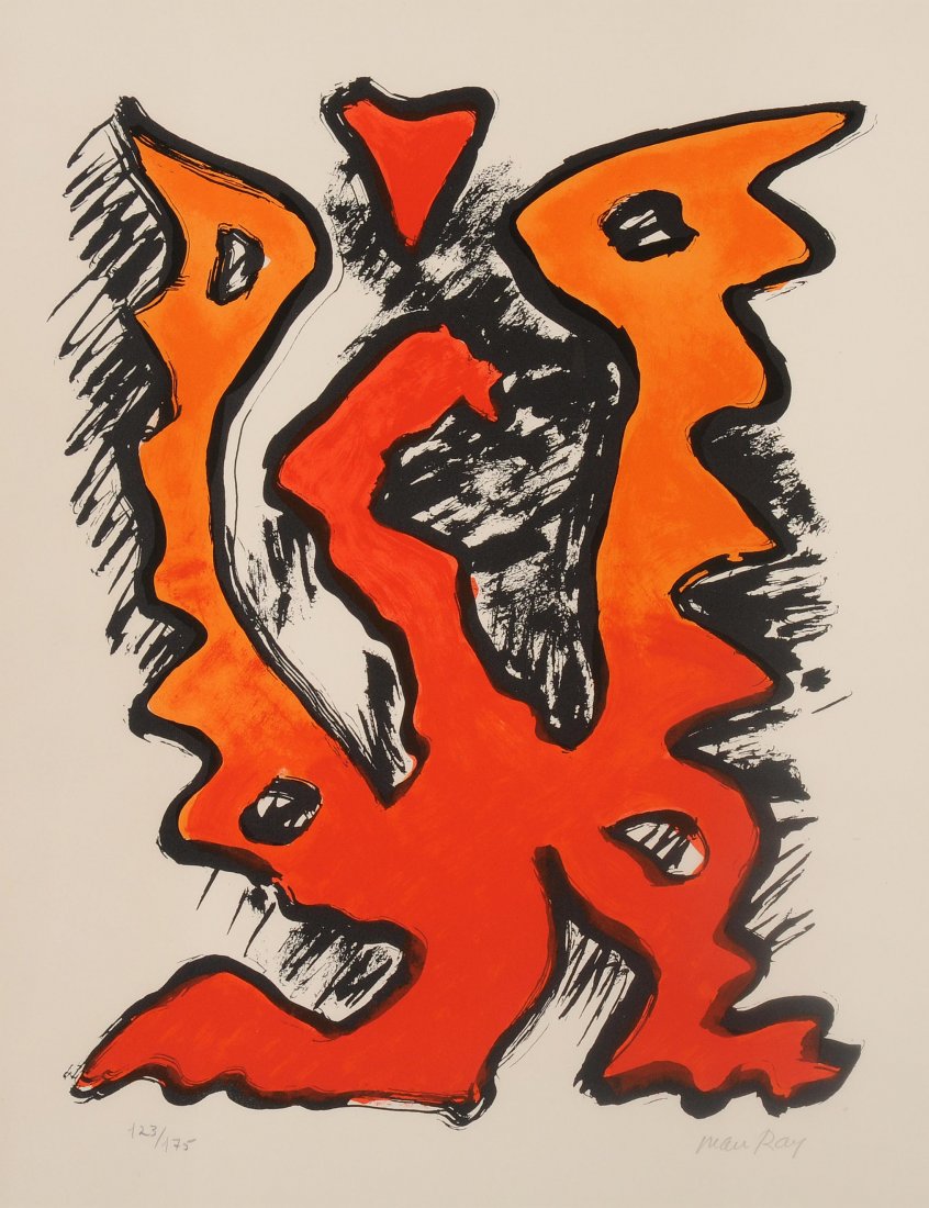 Man Ray (Philadelphia 1890â€“1976 Paris) Komposition.: Man Ray (Philadelphia 1890â€“1976 Paris) Komposition. ca. 1974. Farblithographie. 123/175. Unten rechts in Bleistift signiert. BlattgrÃ¶sse 65,3x48 cm. Gerahmt. -Blatt gebrÃ¤unt. Lichtrand. R