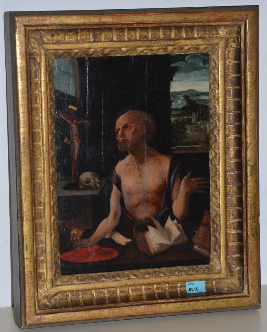 Cleve, Joos Van (Kleve 1485â€“1540 Antwerpen): Cleve, Joos Van (Kleve 1485â€“1540 Antwerpen) Nachfolger Hieronymus in der Klause. Ã–l auf Holz. 27,4x20,5 cm