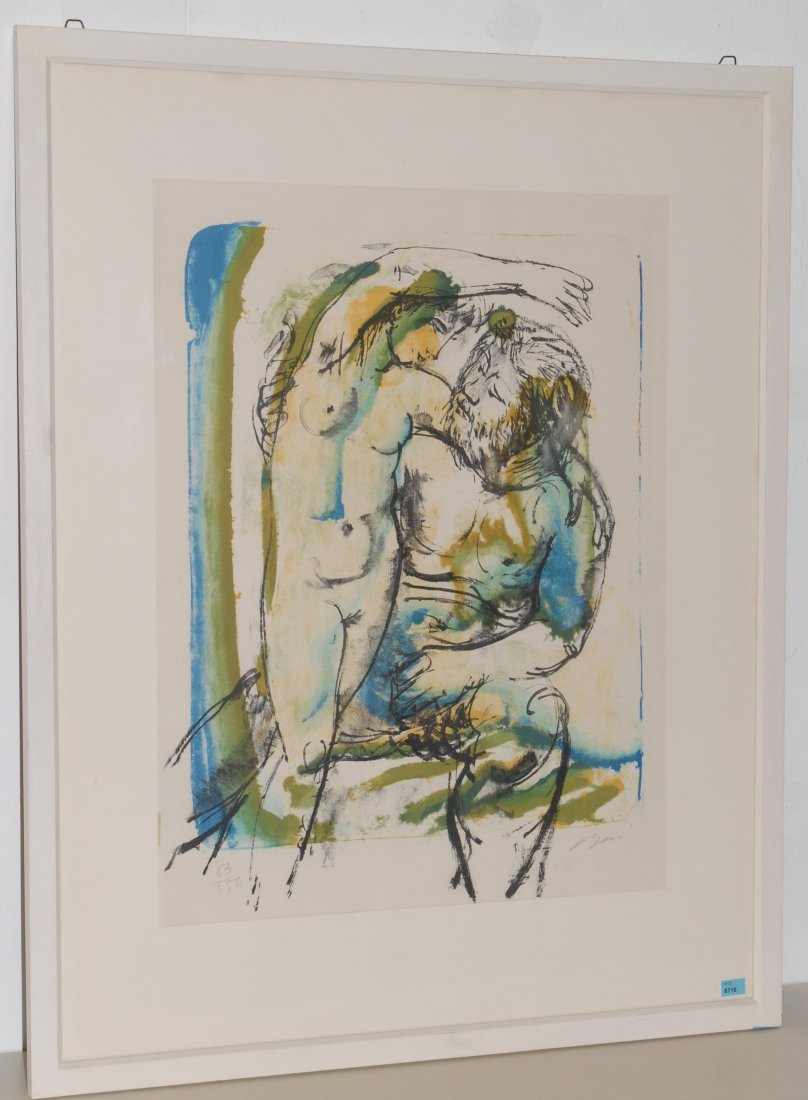Erni, Hans (Luzern 1909) "Bacchus und Nymphe". 1962.: Erni, Hans (Luzern 1909) "Bacchus und Nymphe". 1962. Farblithographie. 83/150. Unten rechts signiert. Lichtmass 62,5x48 cm. Gerahmt.