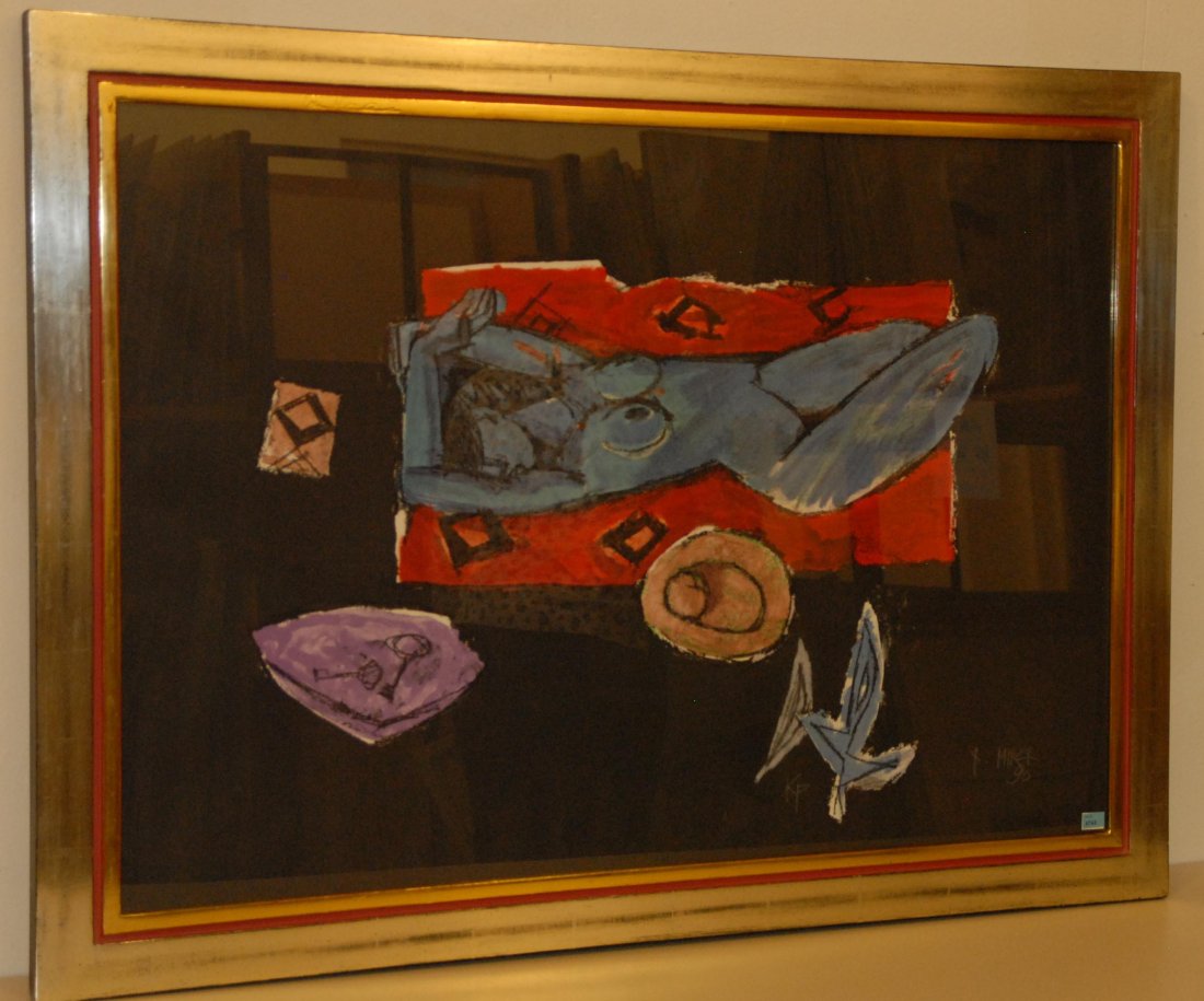 Mirer, Rudolf (Vals 1937) Akt in Blau. 1996.: Mirer, Rudolf (Vals 1937) Akt in Blau. 1996. Farblithographie. K.P. Unten rechts signiert und datiert. BlattgrÃ¶sse 68x97 cm. Gerahmt.