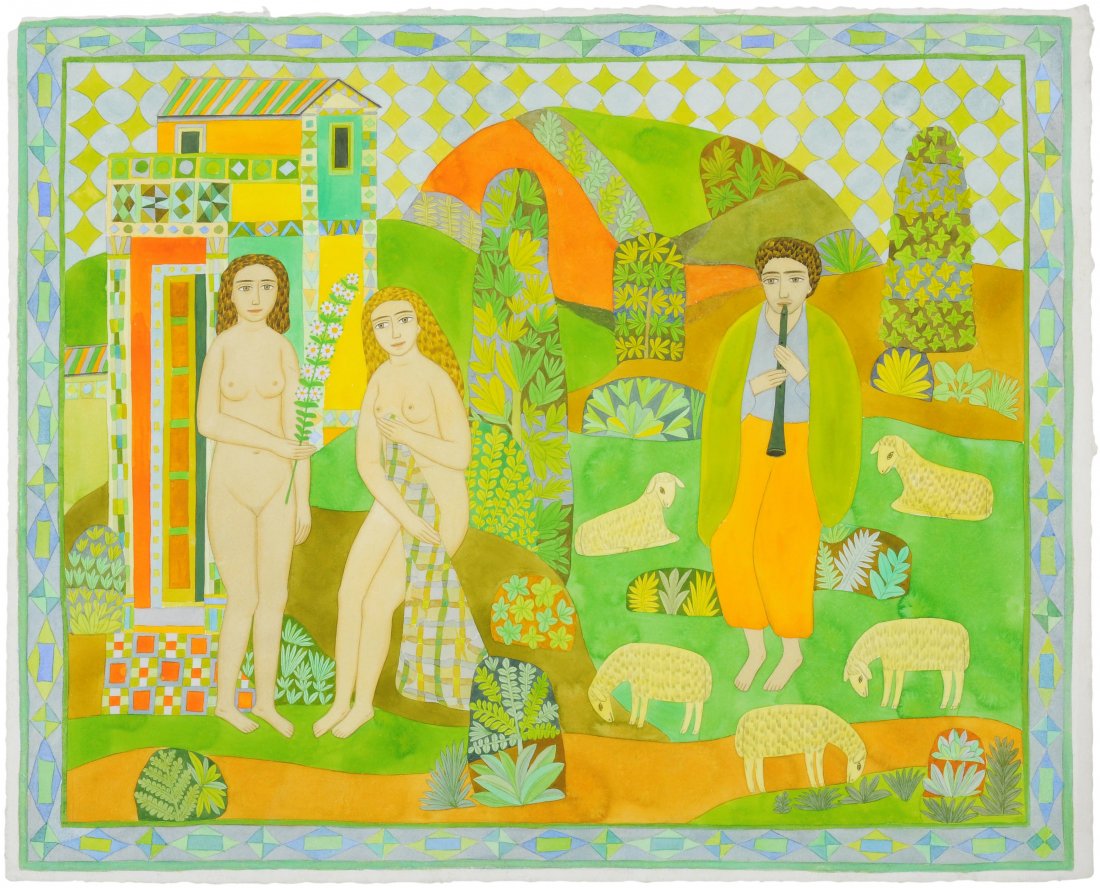 Hartung, Willi (ZÃ¼rich 1915â€“1987 Sternenberg): Hartung, Willi (ZÃ¼rich 1915â€“1987 Sternenberg) SchÃ¤ferszene. Aquarell auf Papier. BlattgrÃ¶sse 49x61 cm. Gerahmt. -Blatt minimst schmutzig. RÃ¤nder leicht bestossen. Verso partiell an 