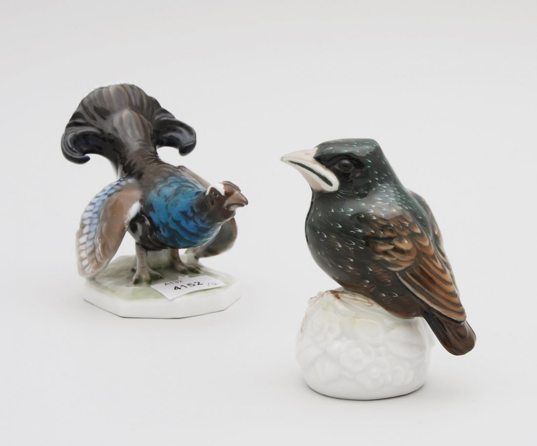 Lot: 2 VÃ¶gel, Rosenthal, Werk Selb Porzellan,: Lot: 2 VÃ¶gel, Rosenthal, Werk Selb Porzellan, Unterglasurbemalung. Bestand: "Birkhahn", Modell von Fritz Diller 1913, Modellnummer K 290, H 8,3 cm; "Junger Star", Modell von Karl Himmelstoss 1934,
