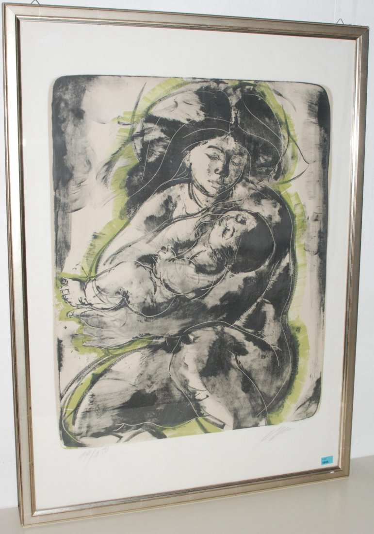 Erni, Hans (Luzern 1909) Mutter und Kind. 1966.: Erni, Hans (Luzern 1909) Mutter und Kind. 1966. Farblithographie. 14/150. Unten rechts signiert. Lichtmass 75x55 cm. Gerahmt.