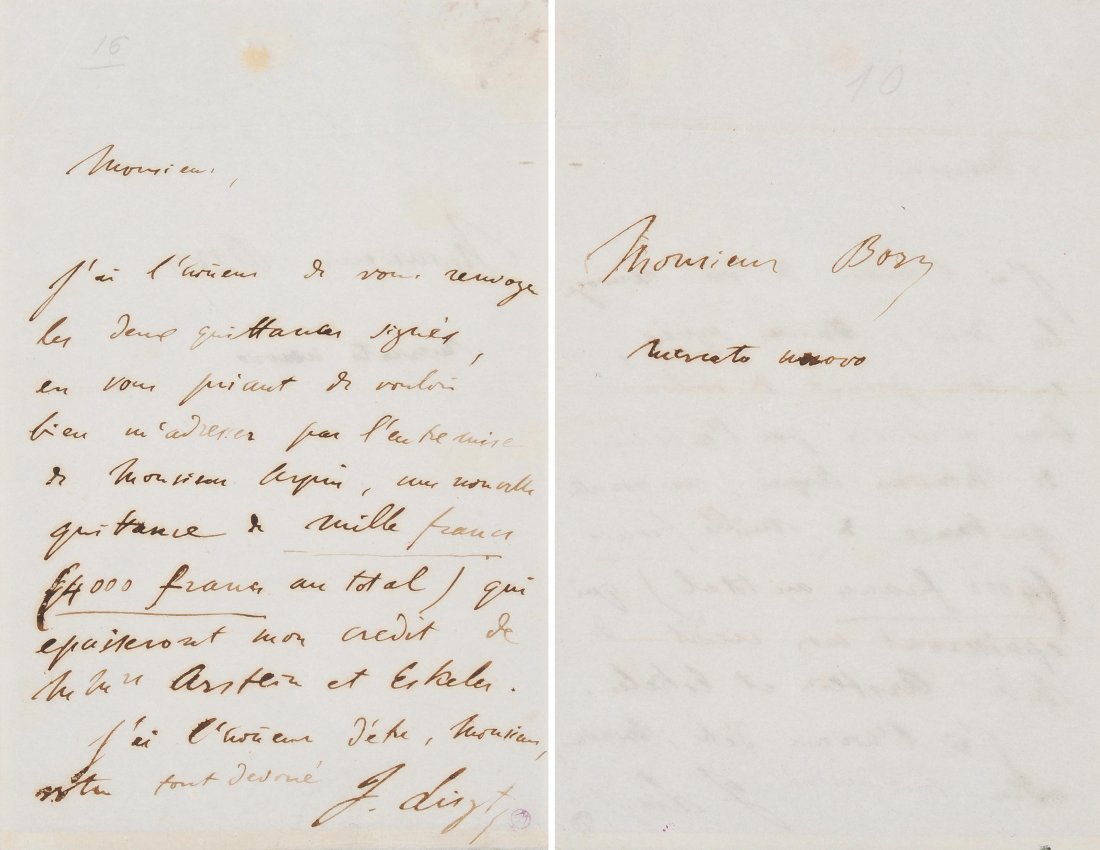 Liszt, Franz von (Raiding 1811-1886 Bayreuth) Eigenh.: Liszt, Franz von (Raiding 1811-1886 Bayreuth) Eigenh. Brief (franz.) m. U., o.O.u.J. 2 S. 8Â°.