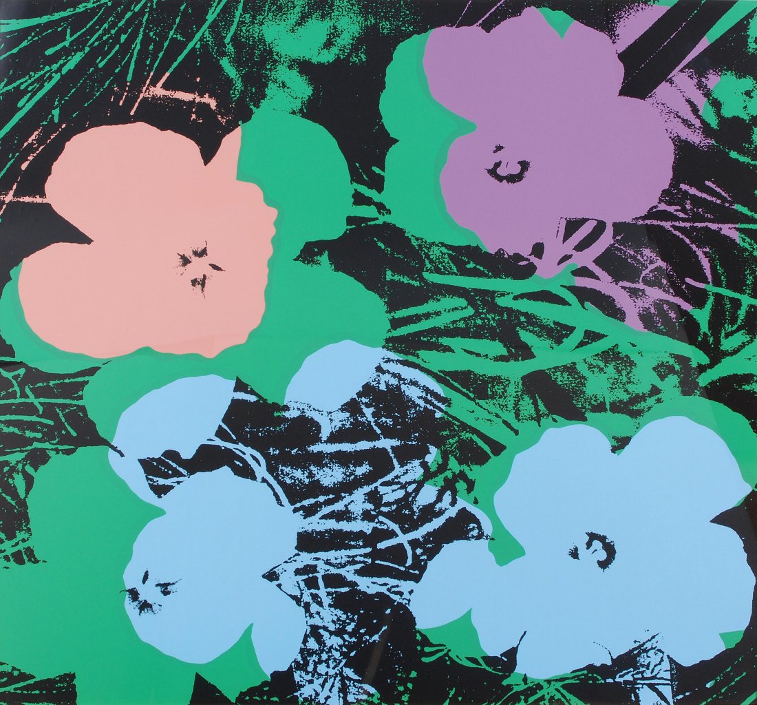 Warhol, Andy (Pittsburg 1928–1987 New York) nach: Warhol, Andy (Pittsburg 1928–1987 New York) nach "Flowers". Farbserigraphie. Blattgrösse 91,5x91,5 cm. Gerahmt. -Diese Graphik wurde nicht ausgerahmt.