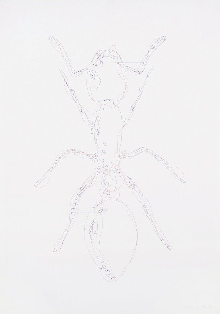 Kogler, Peter (Innsbruck 1959) Ameise. 1992. Tusche auf: Kogler, Peter (Innsbruck 1959) Ameise. 1992. Tusche auf Papier. Unten rechts in Bleistift signiert und datiert. Blattgrösse 100x69,8 cm. -Blatt mit Knitter. Ränder leicht bestossen.