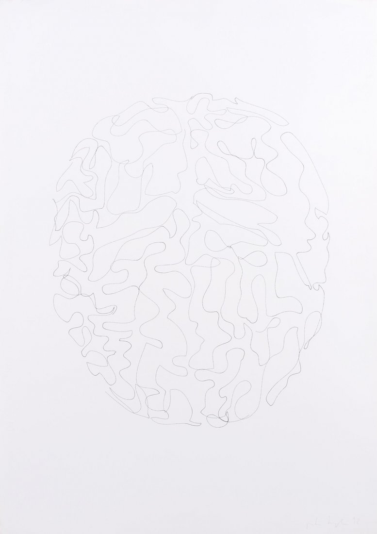 Kogler, Peter (Innsbruck 1959) Hirn. 1992. Tusche auf: Kogler, Peter (Innsbruck 1959) Hirn. 1992. Tusche auf Papier. Unten rechts in Bleistift signiert und datiert. Blattgrösse 100x69,8 cm. -Blatt mit Knitter. Ränder und Ecken bestossen.