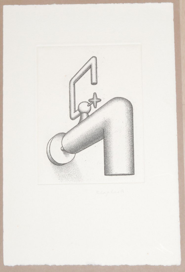 Klapheck, Konrad (Düsseldorf 1935) "die selbstsichere".: Klapheck, Konrad (Düsseldorf 1935) "die selbstsichere". 1976. Radierung. Unten rechts signiert. Plattengrösse 16x12 cm. Blattgrösse 30x20 cm.