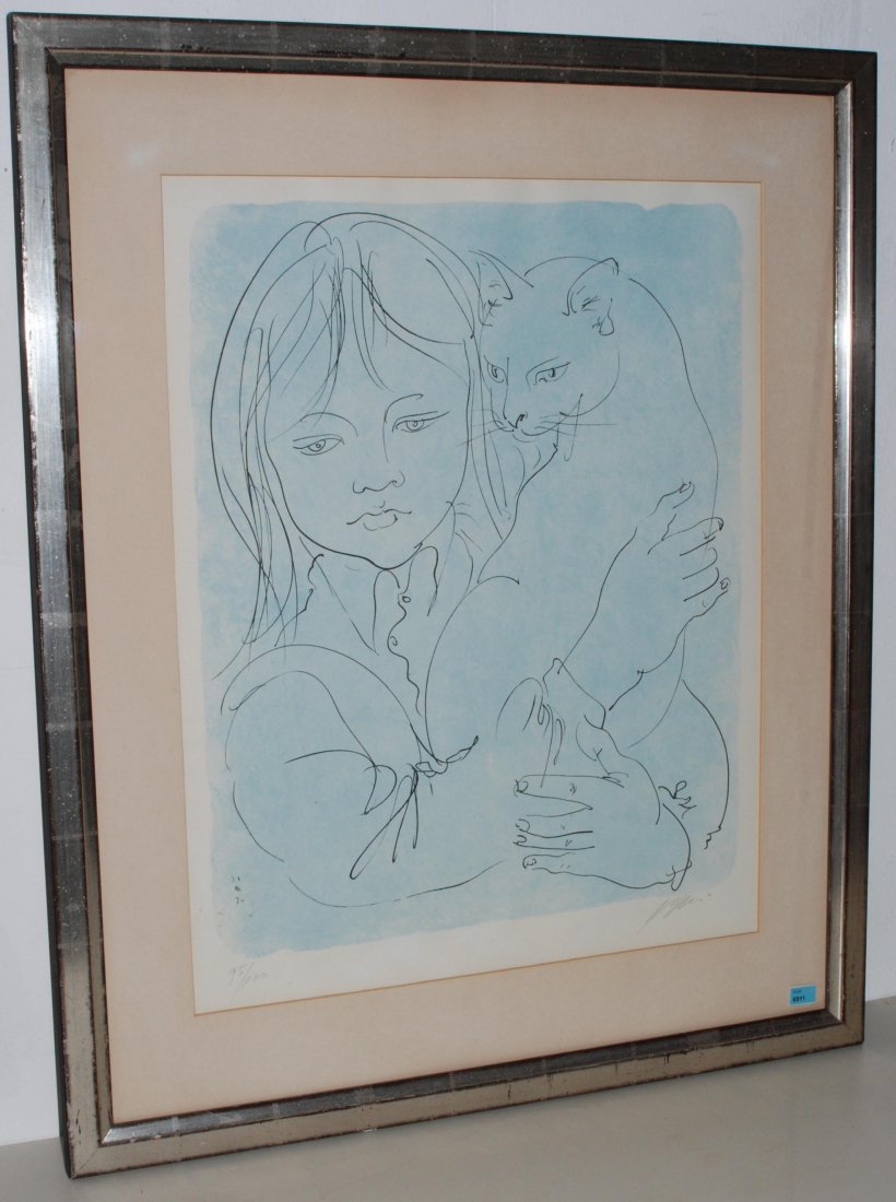 Erni, Hans (Luzern 1909) "Sybille und die Katze". 1974.: Erni, Hans (Luzern 1909) "Sybille und die Katze". 1974. Farblithographie. 95/100. Unten rechts signiert. Unten links im Druck datiert: "21.III.74". Lichtmass 60,5x47,5 cm. Gerahmt.