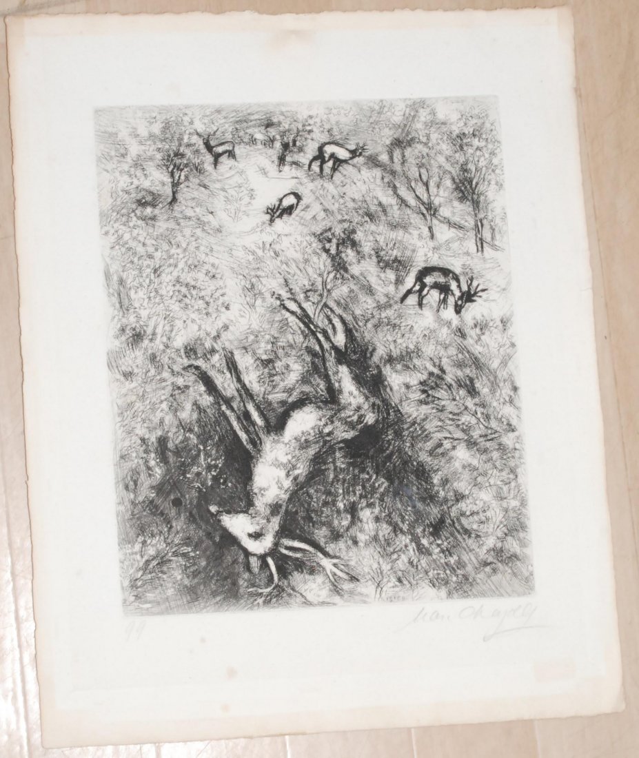 Chagall, Marc (Witebsk 1887–1985 Saint-Paul de Vence): Chagall, Marc (Witebsk 1887–1985 Saint-Paul de Vence) Aus: "Fables". 1952. Radierung. Unten rechts signiert. Unten links nummeriert: "99". Blattgrösse 41,6x33 cm.