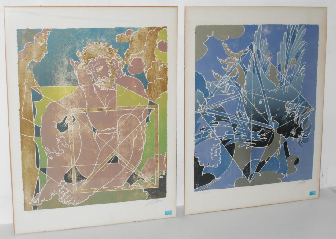 Erni, Hans (Luzern 1909) Die vier Elemente: "Wasser",: Erni, Hans (Luzern 1909) Die vier Elemente: "Wasser", "Feuer", "Erde" und "Luft". 1969. Lot von vier Farblithographien. 106/150. Alle unten rechts signiert. Blattgrösse je 65x49,7 cm. Alle gerahmt.