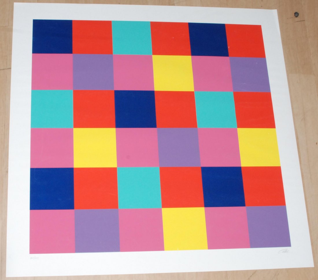 Lohse, Richard Paul (Zürich 1902–1988 Zürich): Lohse, Richard Paul (Zürich 1902–1988 Zürich) "Kontrastierende Farbgruppen". 1982. Farbserigraphie 100/125. Unten rechts signiert. Blattgrösse 69,8x69,8 cm.