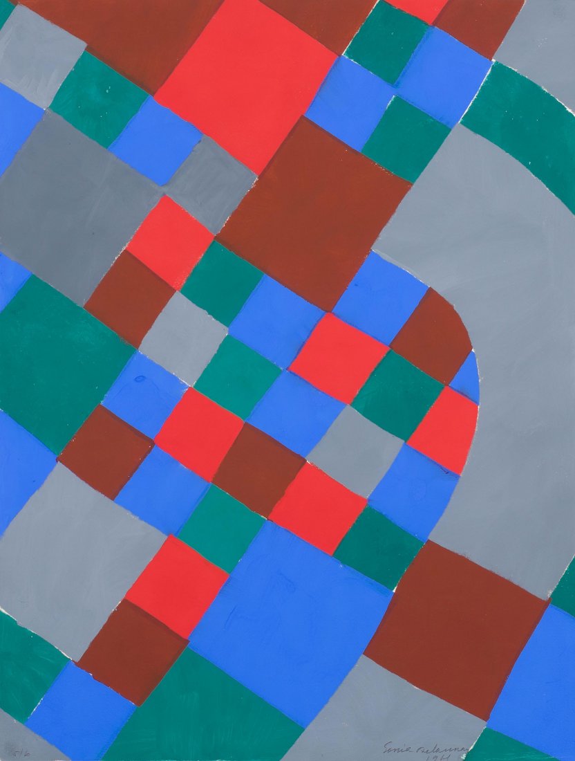 Delaunay-Terk, Sonja (Gradisk 1885–1979 Paris) "Poésie: Delaunay-Terk, Sonja (Gradisk 1885–1979 Paris) "Poésie de mots". 1961. Pochoir auf Papier. 5/6. Unten rechts in Bleistift signiert und datiert. Blattgrösse 65x50 cm. -Ränder und Ecken bestossen. 